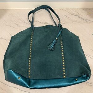 Marlon Made in Italy Green Suede Bag Tote Bag Shimmer with Tassel
